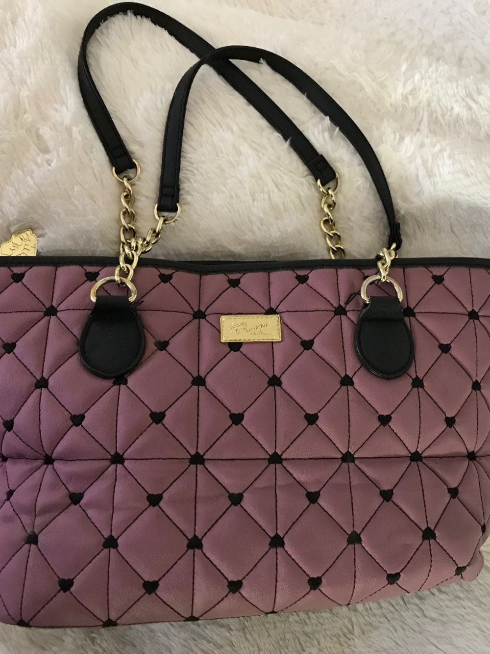 NEW Betsy Johnson purple quilted bag gold trim